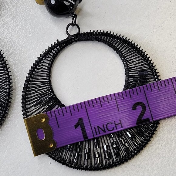 Black Beaded Round Clip On Earrings - Picture 6 of 10